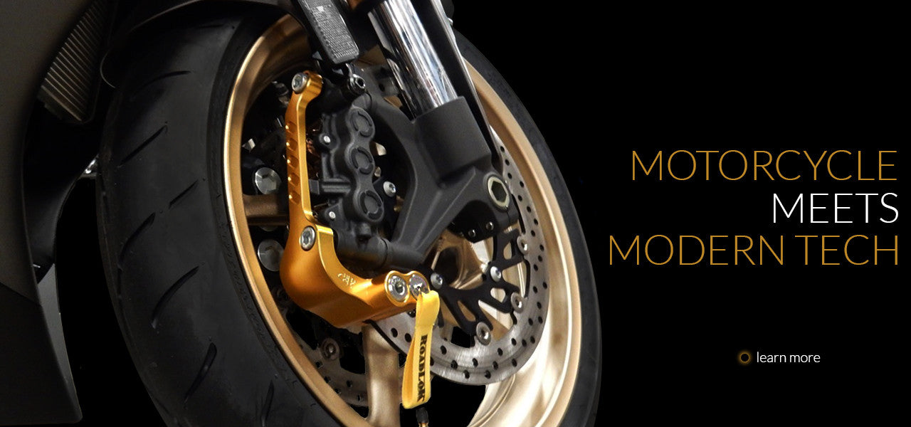 ROADLOK integrated disc lock on a front brake caliper: motorcycle meets modern tech